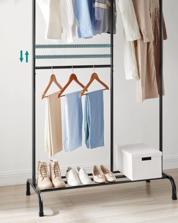 SONGMICS Stativ haine metalic 105x50x195 cm, cu bara ajustabila si 3 niveluri de depozitare, otel, negru - imagine 4