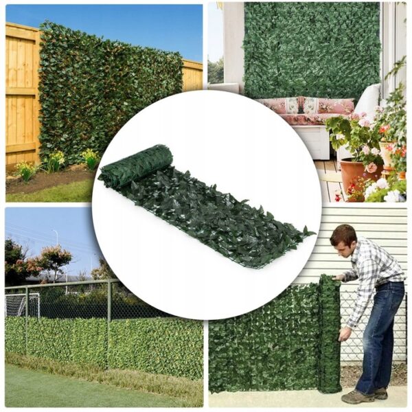 Gard artificial decorativ 50x500 cm, frunze ornamentale, protectie UV si intemperii, plastic PVC, verde inchis - imagine 4