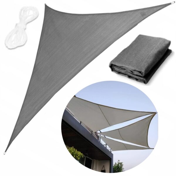 Prelata solara triunghiulara 400x400x400 cm, impermeabila, protectie UV, poliester 180g/mp, gri - imagine 2