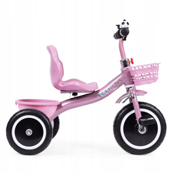 Tricicleta pentru copii 47 cm latime axa spate, cu cosuri si claxon, cadru otel, roti EVA, roz - imagine 6