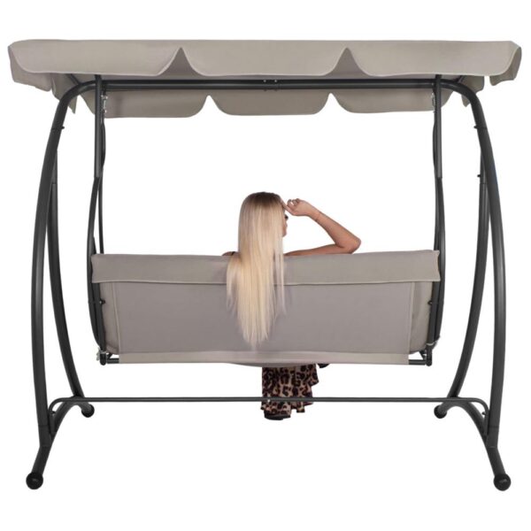 Leagan de gradina 190x115x176 cm, pentru 3 persoane, copertina reglabila, perne incluse, cadru otel si material impermeabil, bej - imagine 6