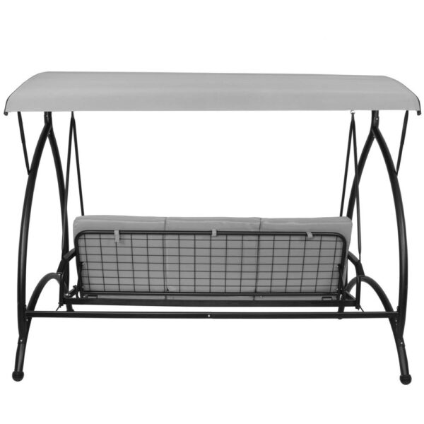 Balansoar gradina 230x136x190 cm, 2 in 1 leagan si pat, copertina reglabila, saltea si perne incluse, cadru otel, gri si ecru - imagine 5