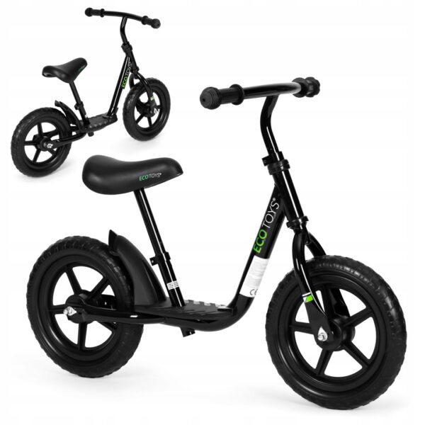 Bicicleta fara pedale pentru copii 86x63x42 cm, cu suport picioare, cadru otel, roti EVA, neagra - imagine 5