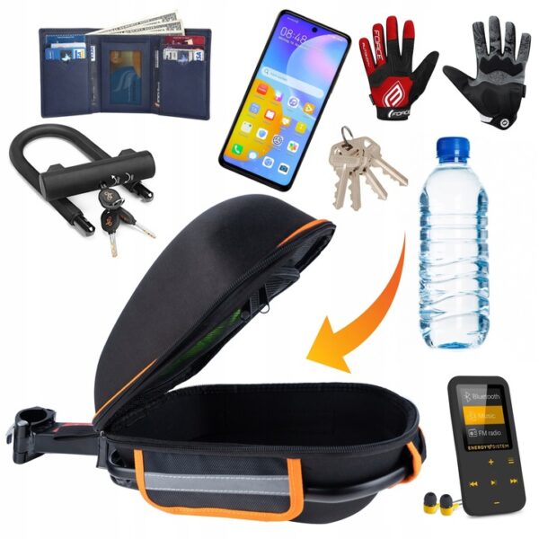 Geanta bicicleta cu prindere pe portbagaj tija sa 28x19x17 cm, 10L, poliester, borseta spate cu suport aluminiu, negru - imagine 5