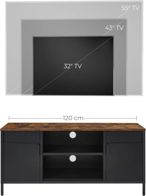 SONGMICS Comoda TV 120x40x55 cm, 3 rafturi reglabile, 2 usi, stil vintage, PAL si otel, maro-negru mat - imagine 4