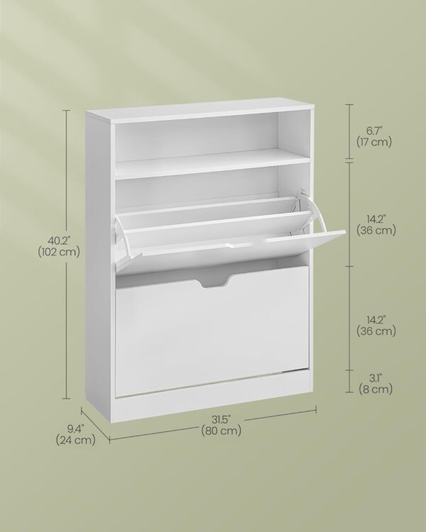 VASAGLE Dulap pantofi 80x24x102 cm, cu 2 usi rabatabile, separator reglabil si raft superior, PAL alb mat - imagine 5