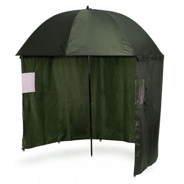 Umbrela pescuit 200x220 cm, cu perete lateral detasabil si ferestre, reglabil pe inaltime si unghi, otel si Oxford impermeabil, verde
