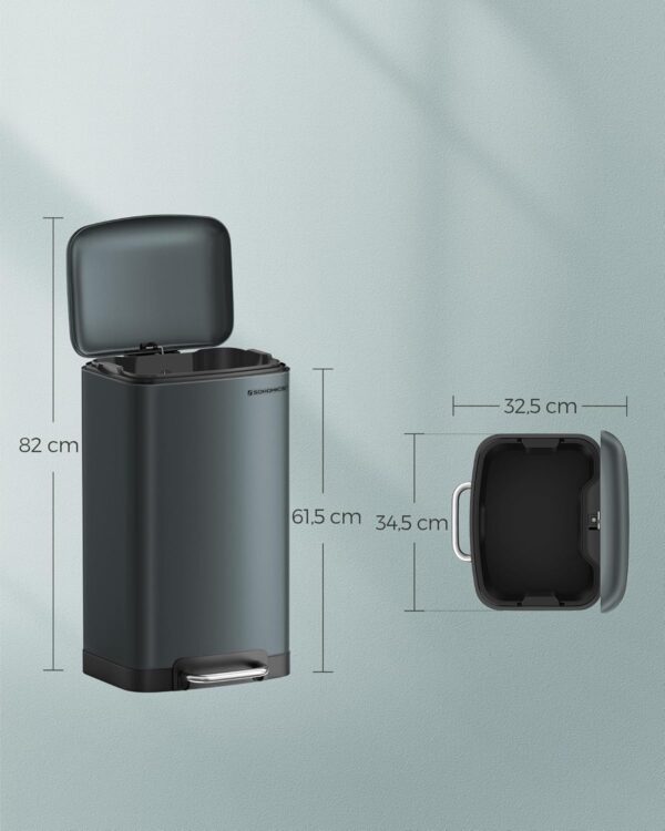 SONGMICS Cos de gunoi 34x25x61 cm, 30L, cu pedala, capac soft-close si galeata detasabila, verde-gri - imagine 5
