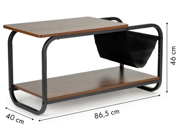 Masuta cafea cu 2 rafturi si suport reviste, cadru metalic, 87x40x46 cm, lemn natur si negru - imagine 5