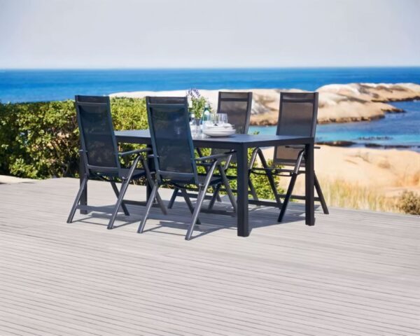 Set 4 scaune gradina 70x57x106 cm, pliante cu spatar reglabil 7 pozitii, structura otel si textilena, gri - imagine 5
