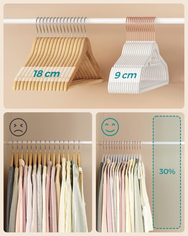 SONGMICS Set 30 umerase catifea cu carlig rotativ, 44x24 cm, alb - imagine 5