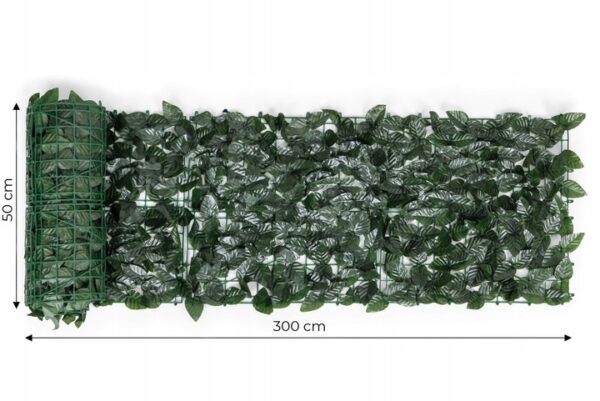 Gard artificial decorativ 50x300 cm, frunze ornamentale, protectie UV si intemperii, plastic PVC, verde inchis - imagine 5