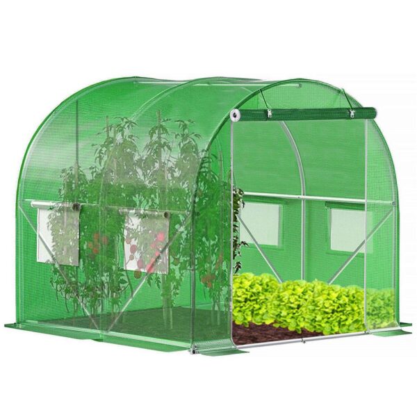 Folie inlocuire pentru sera 200x200x200 cm, PE 140g/mp cu plasa PP, UV4, 4 ferestre si usa cu fermoar, verde - imagine 5