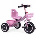 Tricicleta pentru copii 47 cm latime axa spate, cu cosuri si claxon, cadru otel, roti EVA, roz