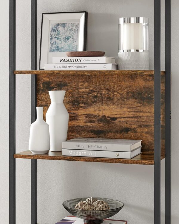 VASAGLE Biblioteca 60x24x186 cm, 6 rafturi, stil industrial, PAL si otel, maro rustic-negru - imagine 6