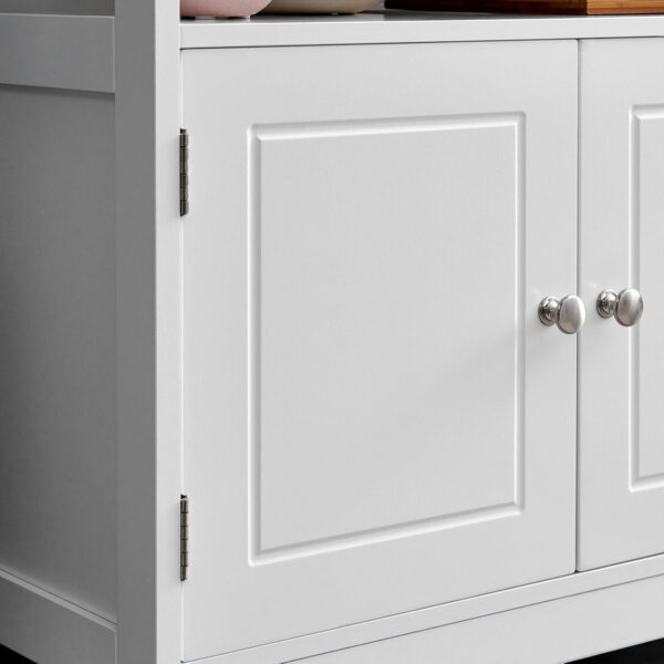 VASAGLE Dulap baie 60x30x60 cm, 2 usi, compartiment deschis, stil scandinav, alb mat - imagine 4