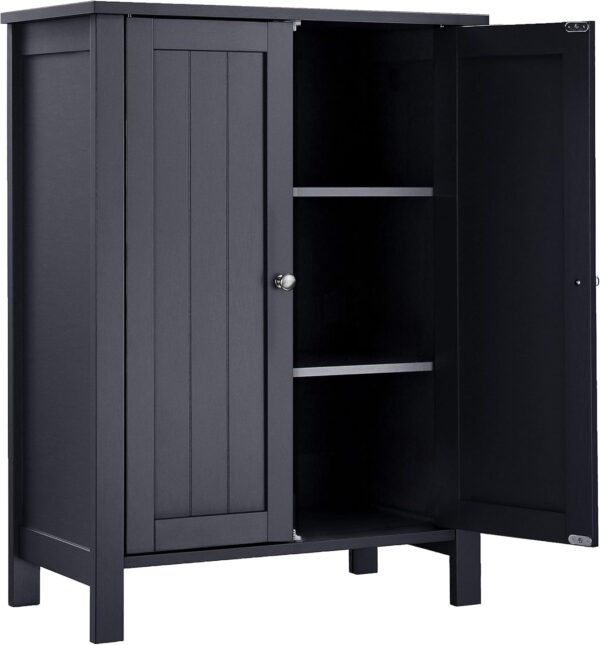 VASAGLE Dulap baie pe picioare cu 2 rafturi reglabile, din MDF, 30x60x80 cm, gri - imagine 6