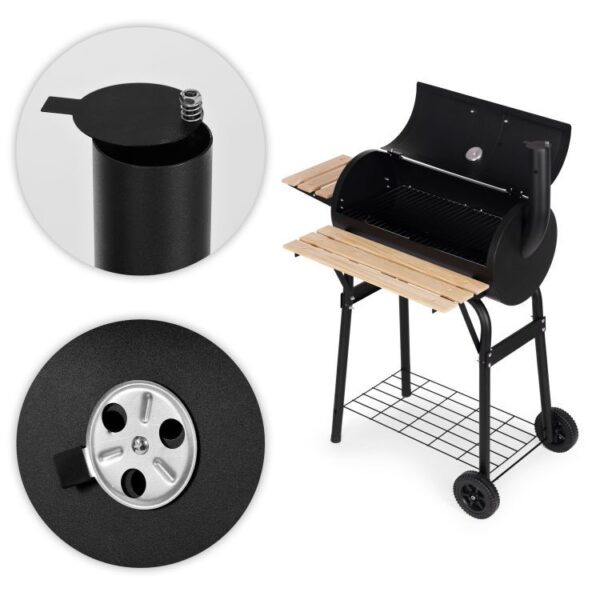 Gratar de gradina 91x60x114 cm, cu cos de fum, termometru si 3 rafturi, metal cromat, negru - imagine 6
