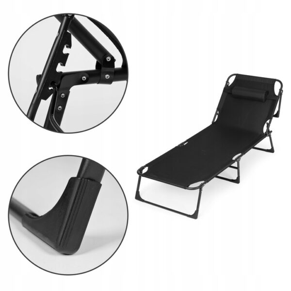 Sezlong pliabil 193x67x79 cm, spatar reglabil 4 pozitii, cadru otel si material Oxford, negru - imagine 7