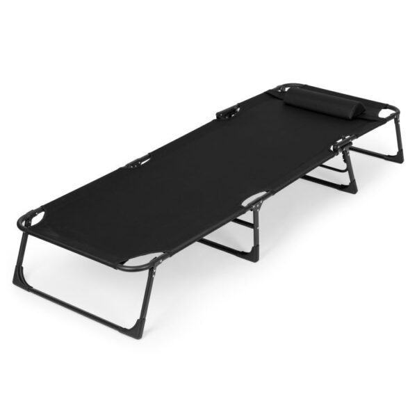 Sezlong pliabil 193x67x79 cm, spatar reglabil 4 pozitii, cadru otel si material Oxford, negru - imagine 8