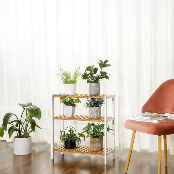 SONGMICS Etajera bambus 60x26x66 cm, cu 3 rafturi, kit anti-rasturnare, alb si natur - imagine 6