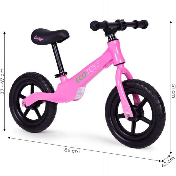 Bicicleta fara pedale pentru copii 86x47x51 cm, sa reglabila, cadru otel, roti EVA, roz - imagine 6