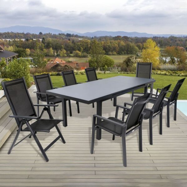 Set 4 scaune gradina 70x57x106 cm, pliante cu spatar reglabil 7 pozitii, structura otel si textilena, gri - imagine 6