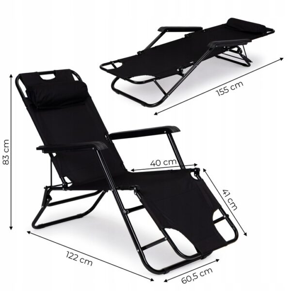 Sezlong pliabil 155x60x83 cm, 2 in 1 leagan extensibil, spatar reglabil, cadru metalic si perna impermeabila, gri - imagine 6