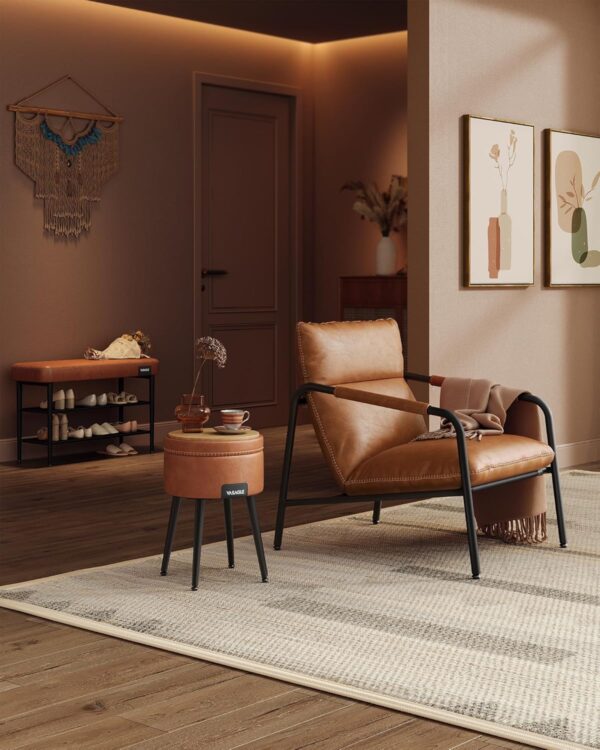 VASAGLE Banca pantofi 80x30x50 cm, cu rafturi si sezut tapitat, otel si piele PU, maro caramel - imagine 6