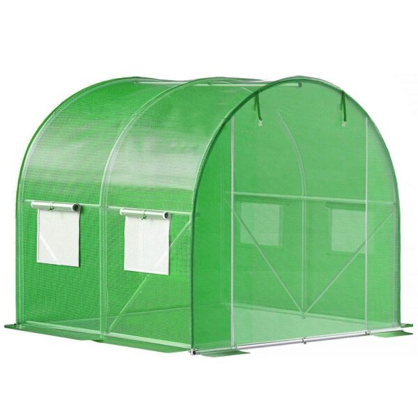 Folie inlocuire pentru sera 200x200x200 cm, PE 140g/mp cu plasa PP, UV4, 4 ferestre si usa cu fermoar, verde - imagine 6