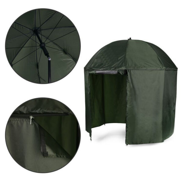Umbrela pescuit 200x220 cm, inchidere completa cu perete detasabil, reglabil, otel si Oxford impermeabil, verde - imagine 11