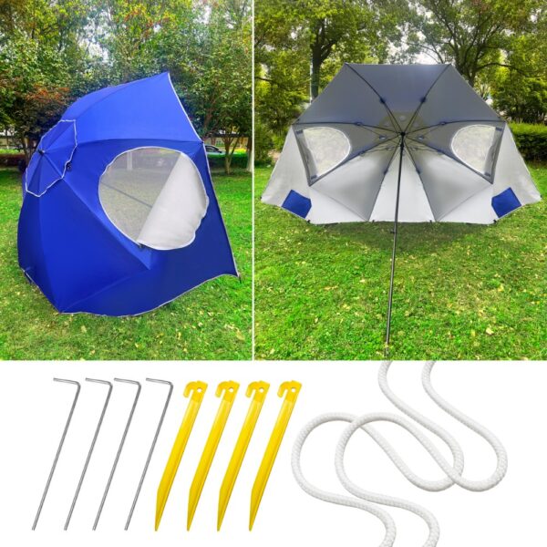 Umbrela plaja 3in1 215x205 cm, cu paravan lateral, fereastra si husa transport, material UV, albastru - imagine 7