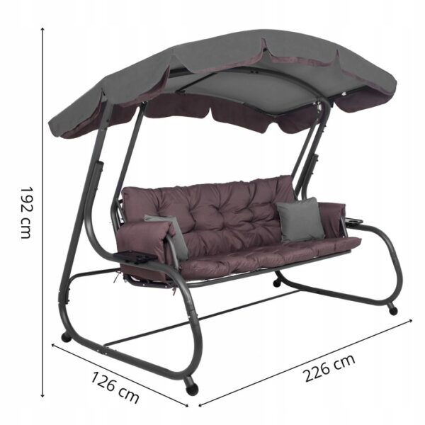 Balansoar gradina 226x126x192 cm, 3 in 1 leagan, pat si relaxare, cu plasa anti-insecte, copertina reglabila, saltea si perne incluse, gri si maro - imagine 7