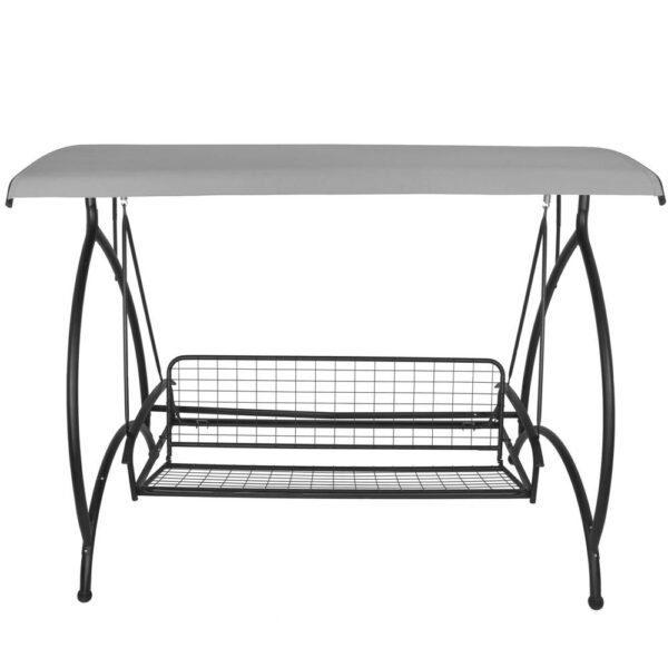 Balansoar gradina 230x136x190 cm, 2 in 1 leagan si pat, copertina reglabila, saltea si perne incluse, cadru otel, gri si ecru - imagine 7