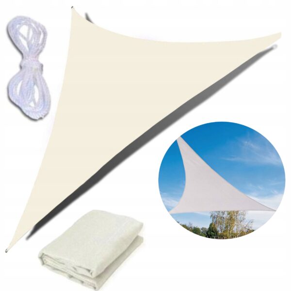 Prelata solara triunghiulara 500x500x500 cm, impermeabila, protectie UV, poliester 180g/mp, bej - imagine 7