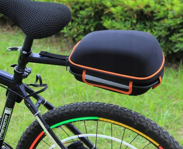 Geanta bicicleta cu prindere pe portbagaj tija sa 28x19x17 cm, 10L, poliester, borseta spate cu suport aluminiu, negru - imagine 7