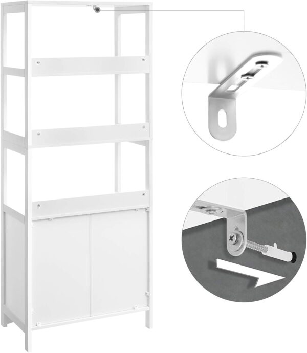 VASAGLE Dulap inalt baie cu 3 rafturi, 1 sertar si 1 dulap, din MDF, 60x33x154 cm, alb - imagine 7