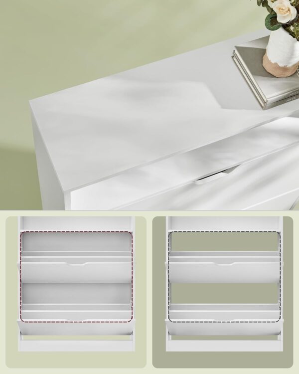 VASAGLE Dulap pantofi 80x24x102 cm, cu 2 usi rabatabile, separator reglabil si raft superior, PAL alb mat - imagine 7