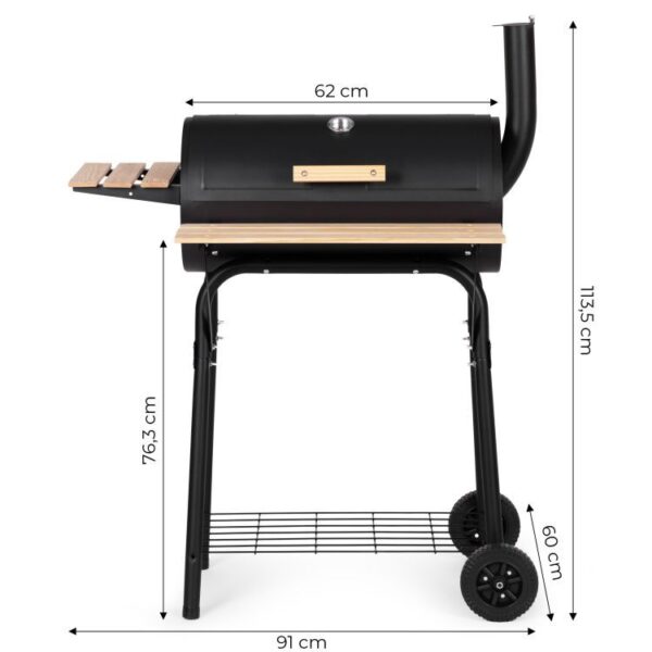 Gratar de gradina 91x60x114 cm, cu cos de fum, termometru si 3 rafturi, metal cromat, negru - imagine 7