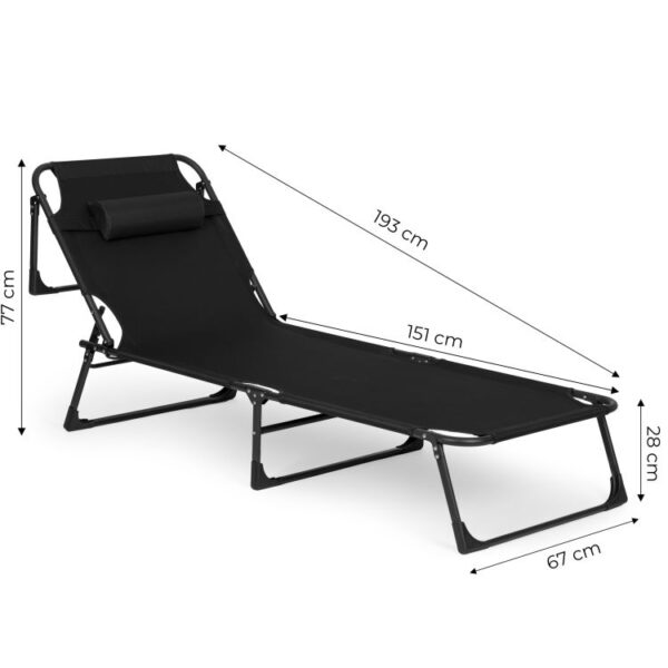 Sezlong pliabil 193x67x79 cm, spatar reglabil 4 pozitii, cadru otel si material Oxford, negru - imagine 9