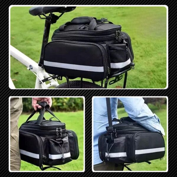 Geanta bicicleta spate 32x17x28 cm, 30L, extensibila, poliester impermeabil, cu elemente reflectorizante, negru - imagine 7