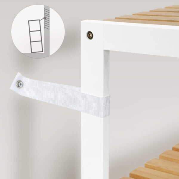 SONGMICS Etajera bambus 60x26x66 cm, cu 3 rafturi, kit anti-rasturnare, alb si natur - imagine 7