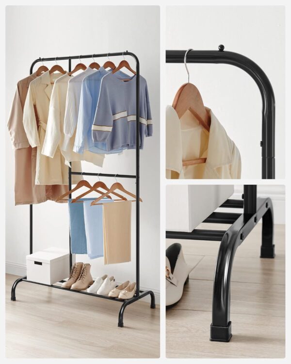 SONGMICS Stativ haine metalic 105x50x195 cm, cu bara ajustabila si 3 niveluri de depozitare, otel, negru - imagine 7