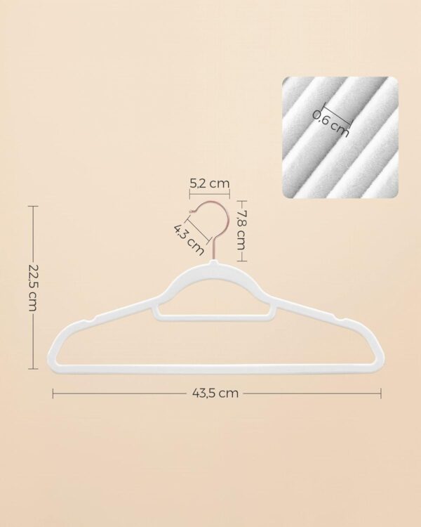 SONGMICS Set 30 umerase catifea cu carlig rotativ, 44x24 cm, alb - imagine 7