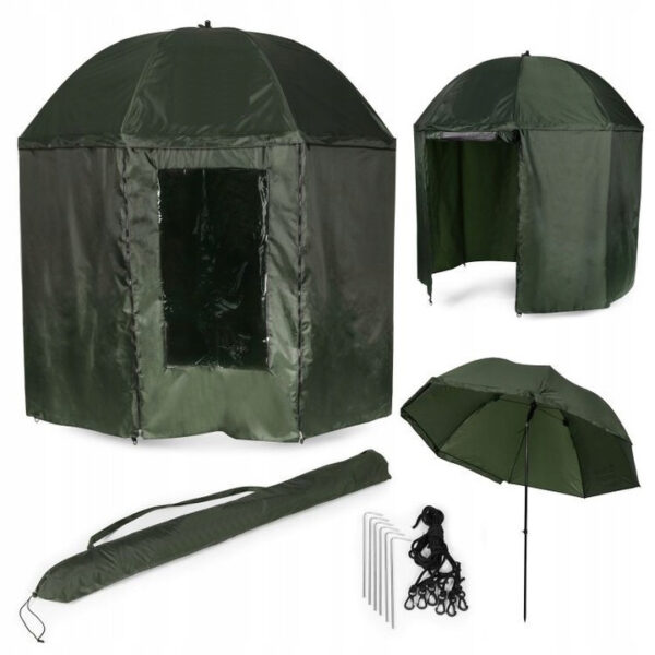 Umbrela pescuit 200x220 cm, inchidere completa cu perete detasabil, reglabil, otel si Oxford impermeabil, verde - imagine 12