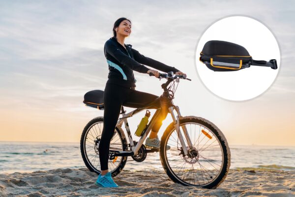 Geanta bicicleta cu prindere pe portbagaj tija sa 28x19x17 cm, 10L, poliester, borseta spate cu suport aluminiu, negru - imagine 8