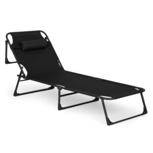 Sezlong pliabil 193x67x79 cm, spatar reglabil 4 pozitii, cadru otel si material Oxford, negru