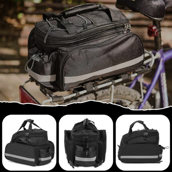 Geanta bicicleta spate 32x17x28 cm, 30L, extensibila, poliester impermeabil, cu elemente reflectorizante, negru - imagine 8