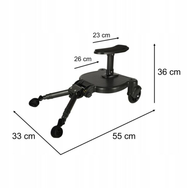 Platforma pentru carucior 55x33x36 cm, cu sezut pentru al doilea copil, montaj rapid, compatibilitate universala, neagra - imagine 8