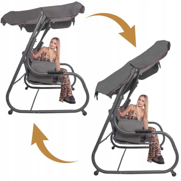 Balansoar gradina 226x126x192 cm, 3 in 1 leagan, pat si relaxare, cu plasa anti-insecte, copertina reglabila, saltea si perne incluse, gri si maro - imagine 9